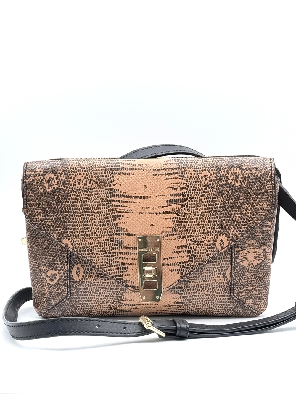 HENRI BENDEL BROWN SNAKESKIN PRINT LEATHER CROSSBODY BAG